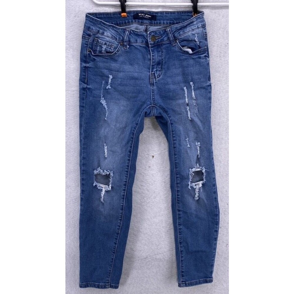 Wax Jean Los Angeles Distressed Skinny Jeans Womens 28 Blue Ripped Stretch Denim - Picture 1 of 15